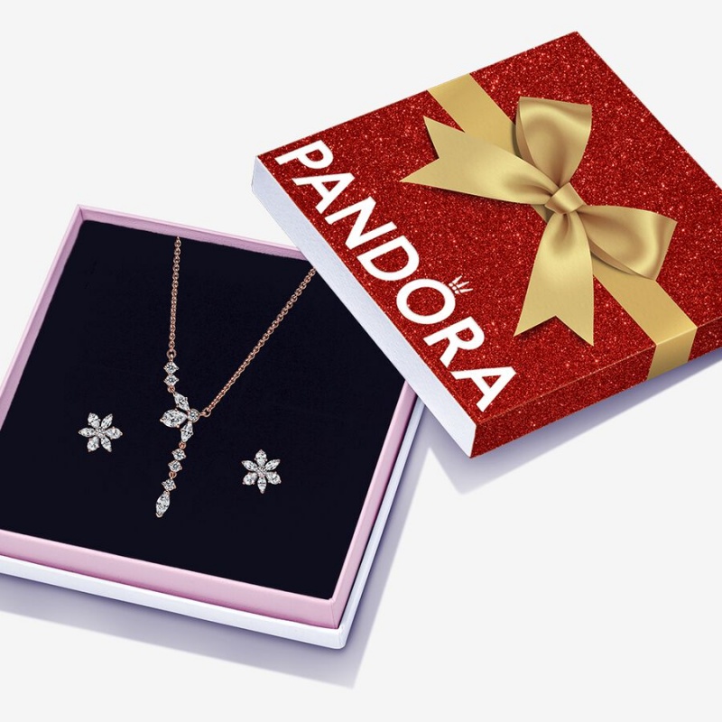 Pandora Sparkling Snowflake Jewelry Gift Set Halsketten- Und Ohrring-sets Rosa Gold | GCFVZOK-41