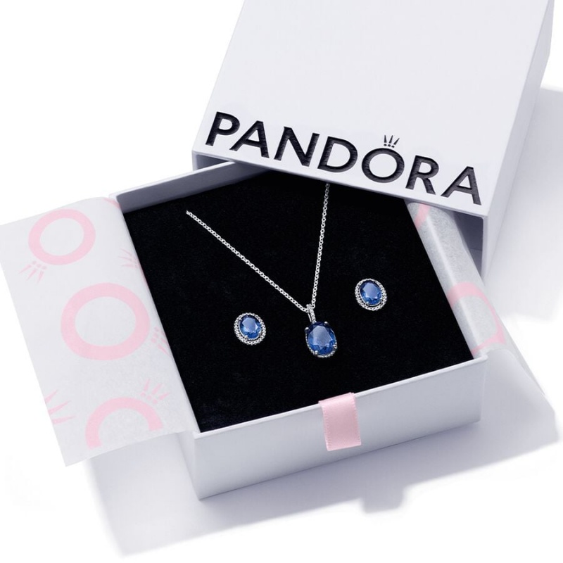 Pandora Sparkling Statement Halo Jewelry Gift Set Halsketten- Und Ohrring-sets Silber | DKVJWZU-28