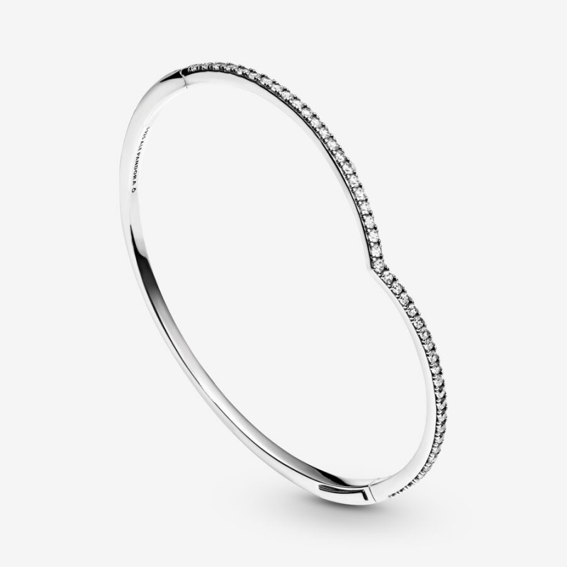 Pandora Sparkling Wishbone Bangle Armreifen Silber | WZMDXRJ-93