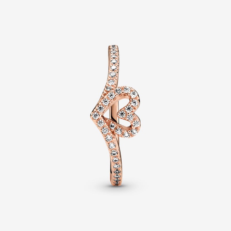 Pandora Sparkling Wishbone Herz Rosa Gold | IWXLRUN-02