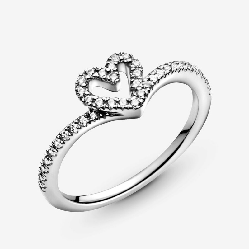 Pandora Sparkling Wishbone Herz Silber | DLIKXGF-74