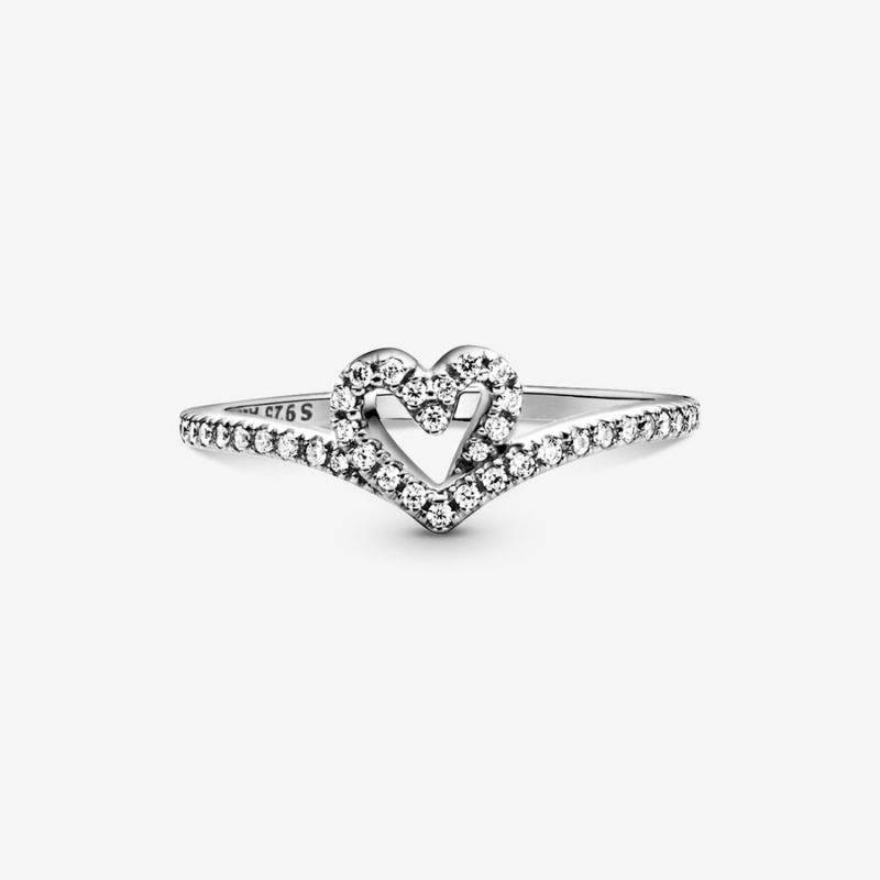 Pandora Sparkling Wishbone Herz Silber | DLIKXGF-74