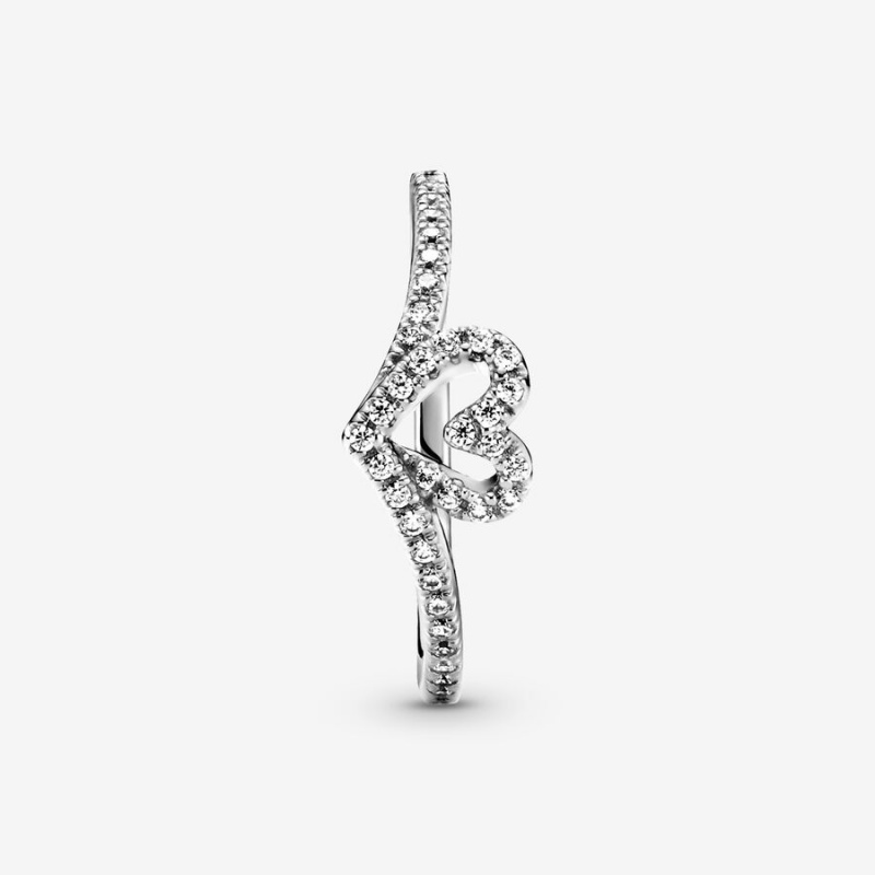 Pandora Sparkling Wishbone Herz Silber | DLIKXGF-74