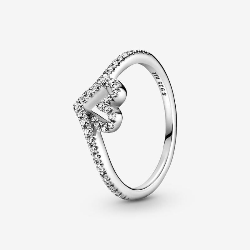 Pandora Sparkling Wishbone Herz Silber | DLIKXGF-74