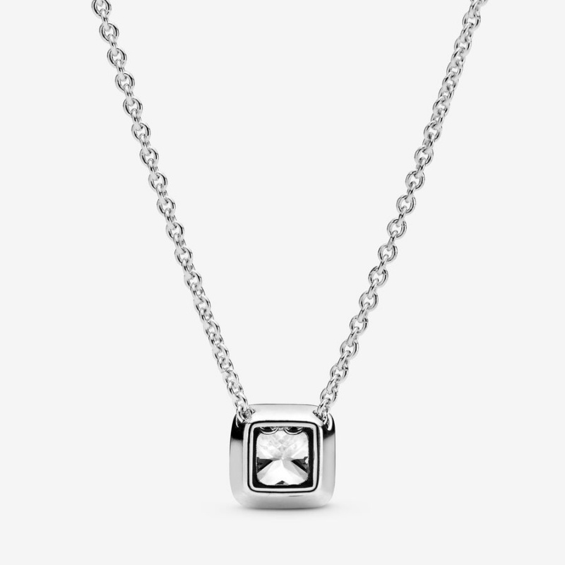 Pandora Square Sparkle Halo Halsketten Silber | KWRTHDV-05