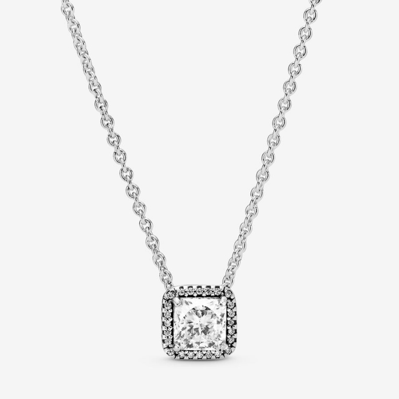 Pandora Square Sparkle Halo Halsketten Silber | KWRTHDV-05