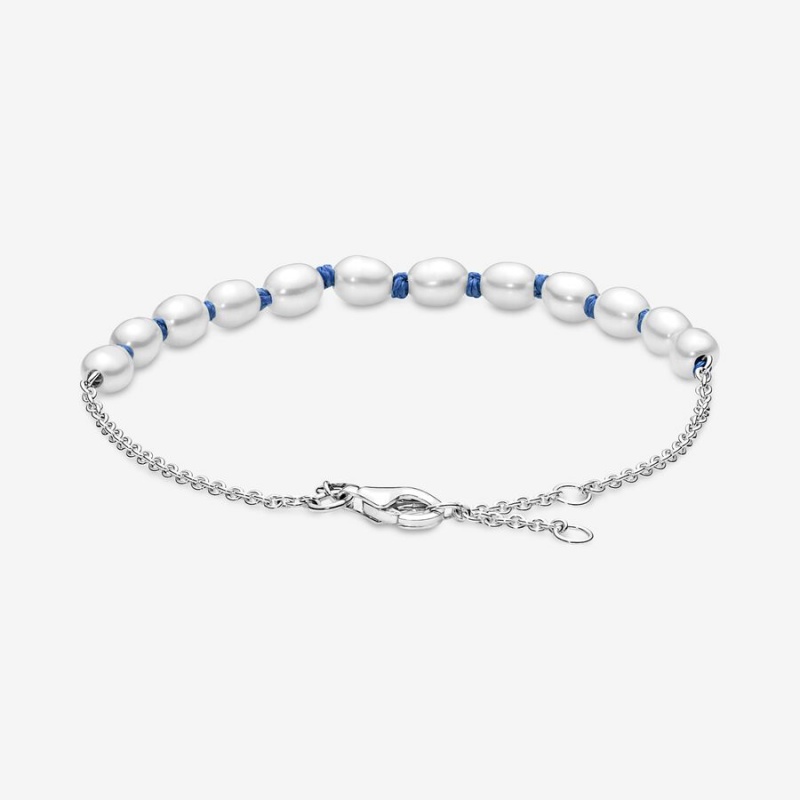 Pandora Treated Freshwater Cultured Pearl Blue Cord Nicht-charme Silber | PKQLRJU-65