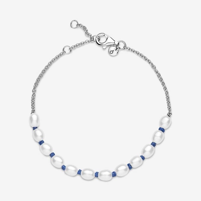 Pandora Treated Freshwater Cultured Pearl Blue Cord Nicht-charme Silber | PKQLRJU-65