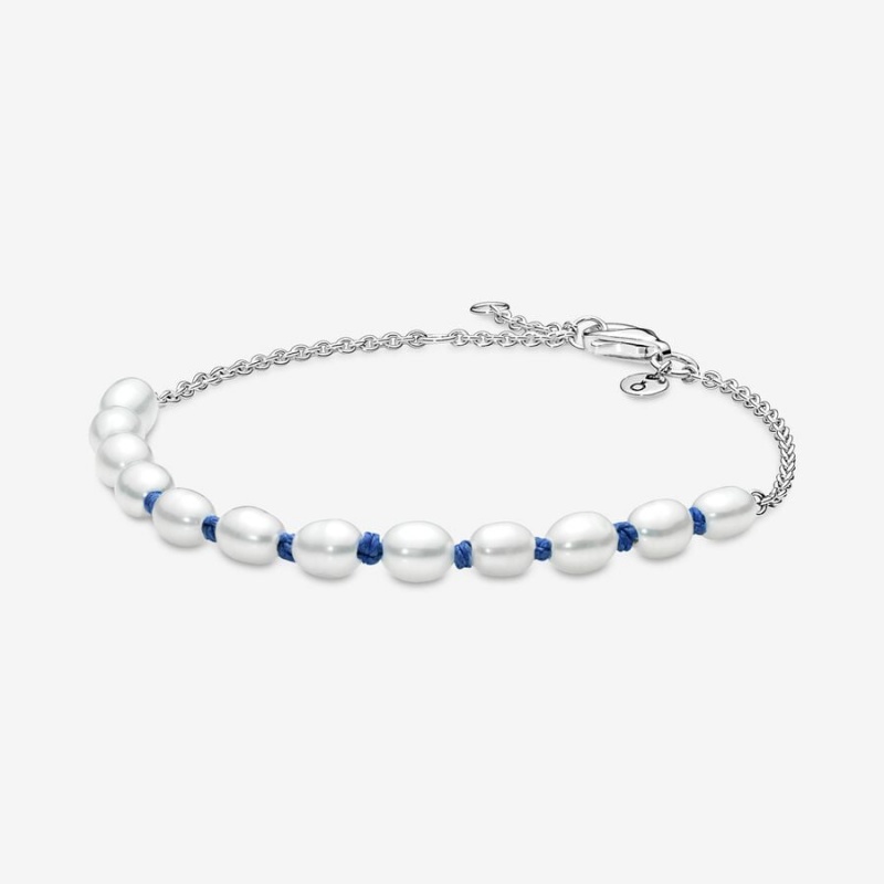 Pandora Treated Freshwater Cultured Pearl Blue Cord Nicht-charme Silber | PKQLRJU-65