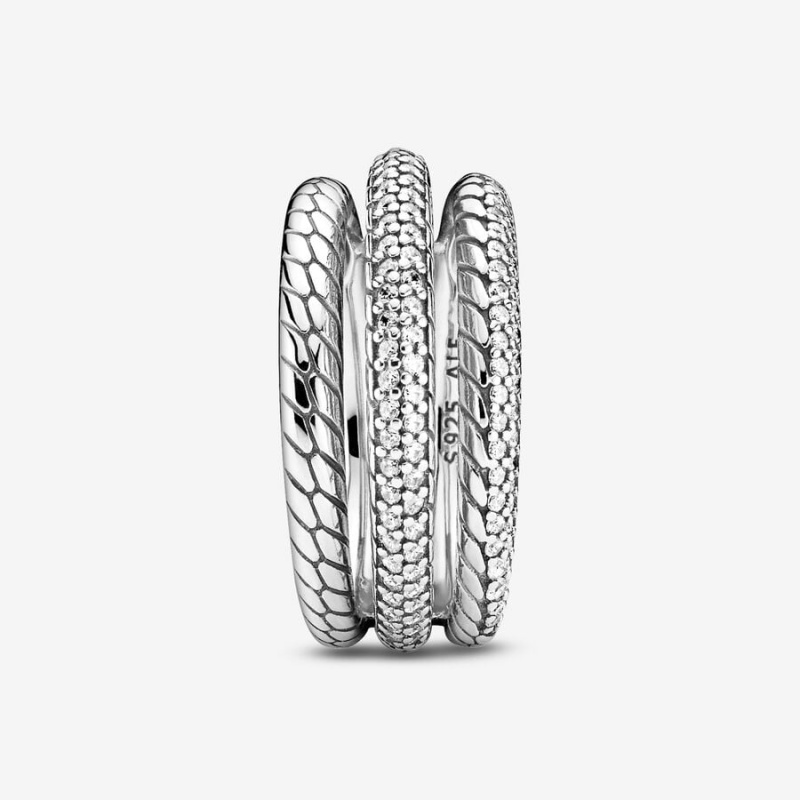 Pandora Triple Band Pavé Snake Chain Pattern Aussage Silber | HDP-510729