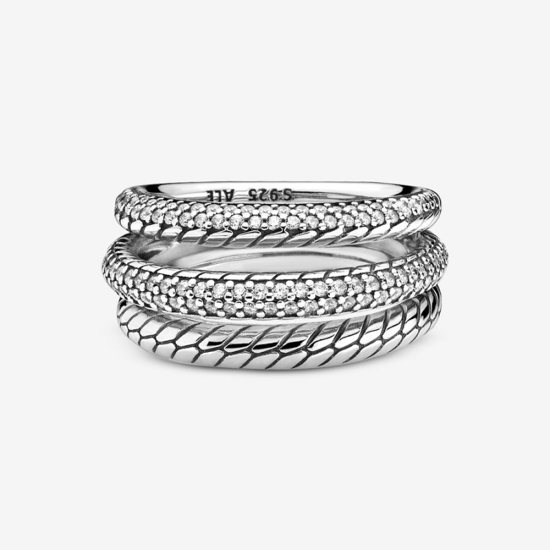 Pandora Triple Band Pavé Snake Chain Pattern Aussage Silber | HDP-510729