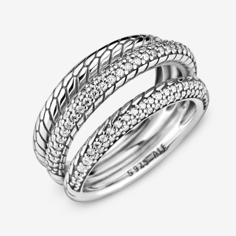 Pandora Triple Band Pavé Snake Chain Pattern Aussage Silber | HDP-510729