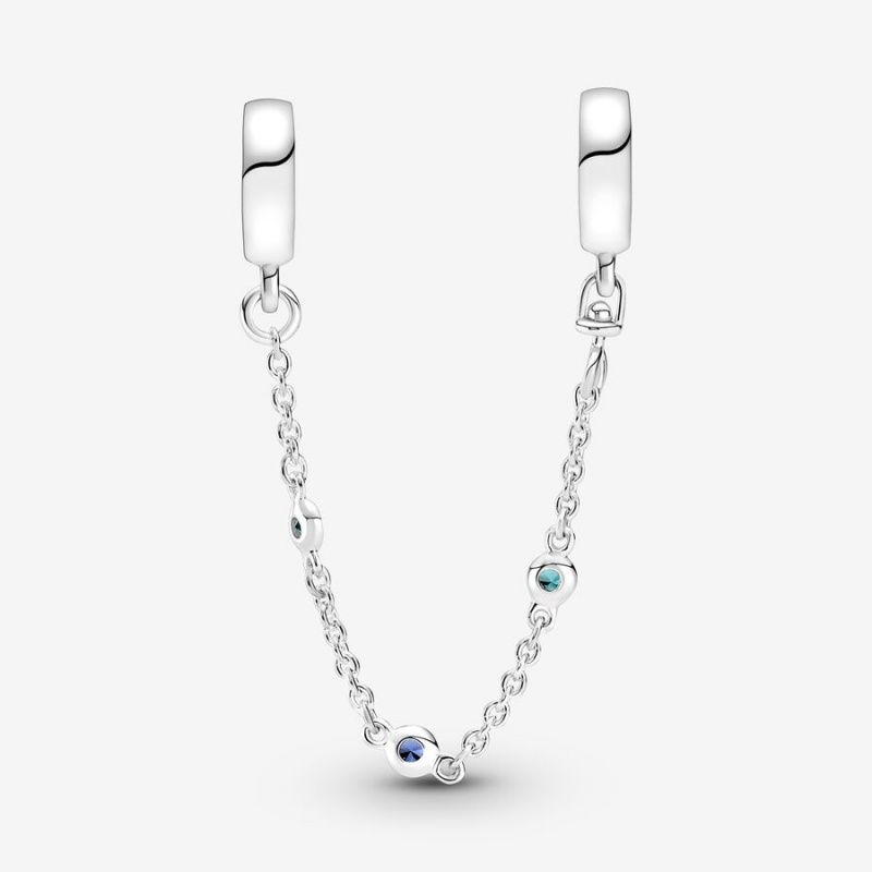 Pandora Triple Blue Stone Sicherheits Safety Chains Silber | RXZGTFO-10