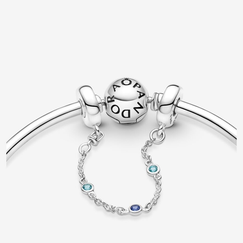 Pandora Triple Blue Stone Sicherheits Safety Chains Silber | RXZGTFO-10