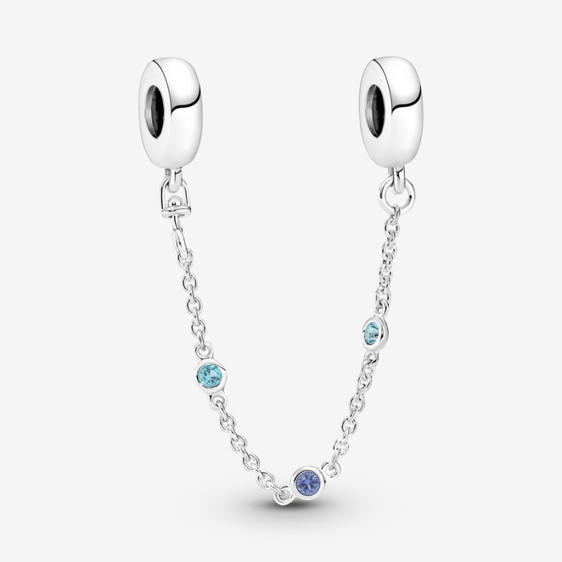 Pandora Triple Blue Stone Sicherheits Safety Chains Silber | RXZGTFO-10