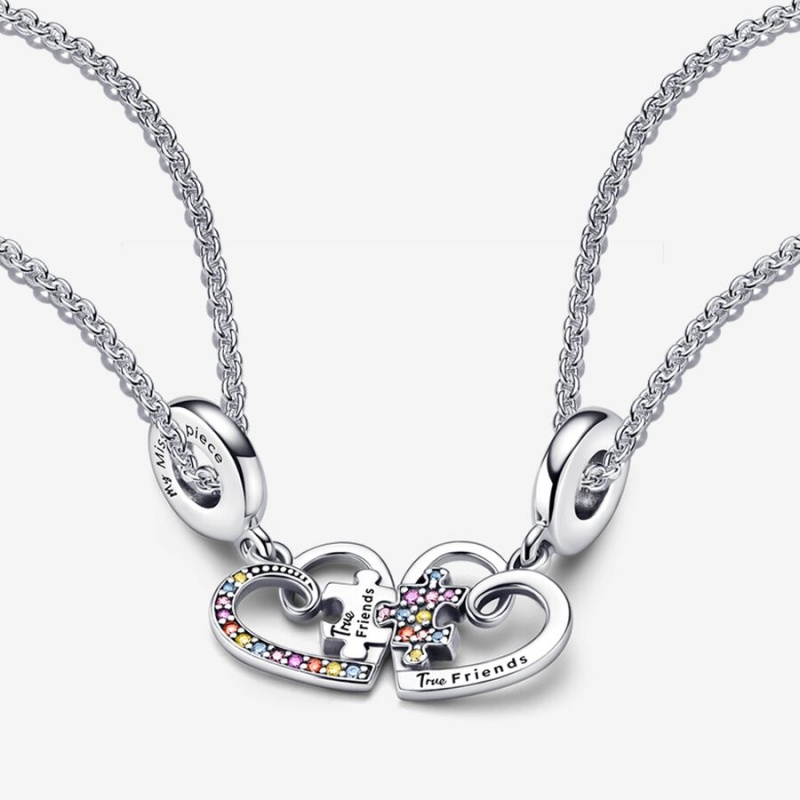 Pandora Two-tone Circles Pendant & Necklace Kette mit Anhänger Silber | MGWDEKC-73